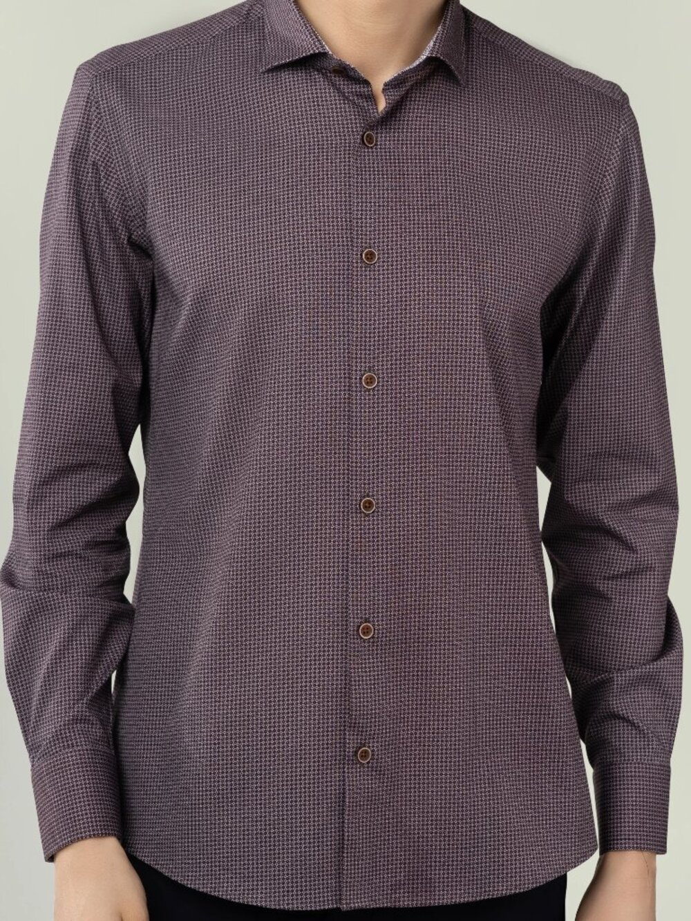 Luchiano Visconti Maroon Geo Print Long Sleeve Button Up Shirt